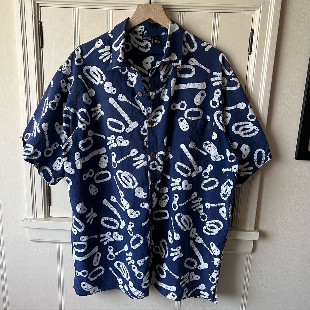 Patagonia Navy Batik Climbing Print Shirt